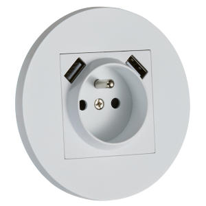 Gniazdo French + 2 x USB okrągłe metalowe biały mat Togglica Round