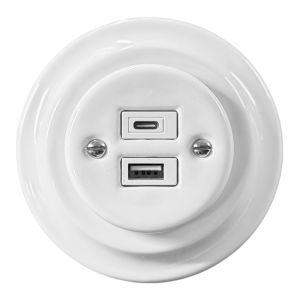 Gniazdo ceramiczne podtynkowe USB + C ANTICA białe vintage retro loft