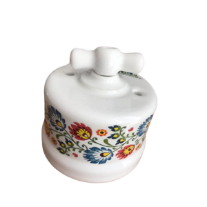 Włącznik natynkowy ceramiczny ANTICA FOLK pojedynczy / schodowy biały ze zdobieniem łowickim AN.106.5/A