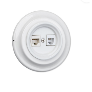 Gniazdo podtynkowe ANTICA RJ 45 + RJ 11 Ceramiczne, TT-04/RJ45 biały