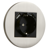Gniazdo Schuko + 2 x USB okrągłe metalowe nikiel szczotkowany Togglica Round