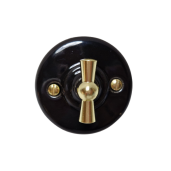 Natynkowy włącznik światła podwójny/ świecznikowy retro ANTICA GOLD czarny T01 B CG black