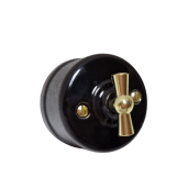 Natynkowy włącznik światła podwójny/ świecznikowy retro ANTICA GOLD czarny T01 B CG black