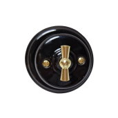 Natynkowy włącznik światła podwójny/ świecznikowy retro ANTICA GOLD czarny T01 B CG black