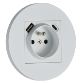 Gniazdo French + USB + USBC okrągłe metalowe biały mat Togglica Round