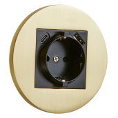 Gniazdo Schuko + USB + USBC okrągłe metalowe złoty szczotkowany Togglica Round
