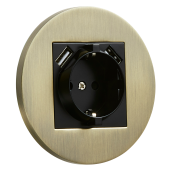 Gniazdo Schuko + 2 x USB okrągłe metalowe patyna szczotkowana Togglica Round