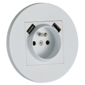 Gniazdo French + 2 x USB okrągłe metalowe biały mat Togglica Round