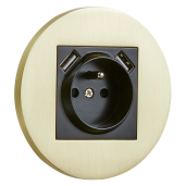 Gniazdo French + 2 x USB okrągłe metalowe złoty szczotkowany Togglica Round