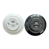 Gniazdo ceramiczne podtynkowe USB + C ANTICA białe vintage retro loft