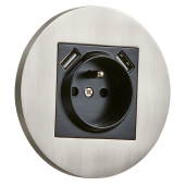 Gniazdo French + 2 x USB okrągłe metalowe nikiel szczotkowany Togglica Round