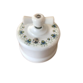 Włącznik natynkowy ceramiczny ANTICA FOLK dzwonkowy biały z niebieskim kwiatowym zdobieniem AN.106.1/D