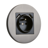 Gniazdo French + 2 x USB okrągłe metalowe grafit szczotkowany Togglica Round