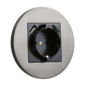 Gniazdo Schuko + 2 x USB okrągłe metalowe grafit szczotkowany Togglica Round