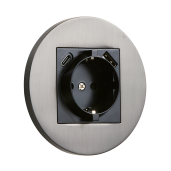 Gniazdo Schuko + USB + USBC okrągłe metalowe grafit szczotkowany Togglica Round