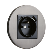 Gniazdo French + USB + USBC okrągłe metalowe grafit szczotkowany Togglica Round