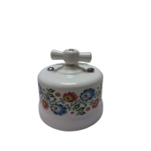 Włącznik natynkowy ceramiczny ANTICA FOLK żaluzjowy biały ze zdobieniem łowickim AN.106.5/Z