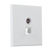 Gniazdo kwadratowe metalowe TV+RJ45 biały mat