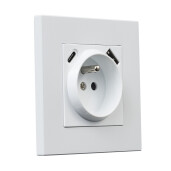 Gniazdo kwadratowe metalowe z bolcem + USB + TypeC  biały mat