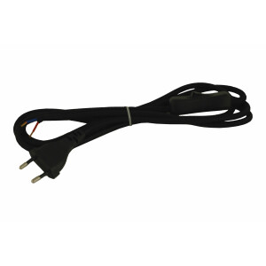 Przewód z wtyczką i włącznikiem w oplocie czarny OMY Całkowita długość 150cm Przekrój żył 2x0,75mm,IP 20 ,230V,50Hz