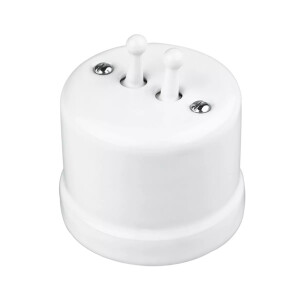 Ceramiczny natynkowy włącznik podwójny biały